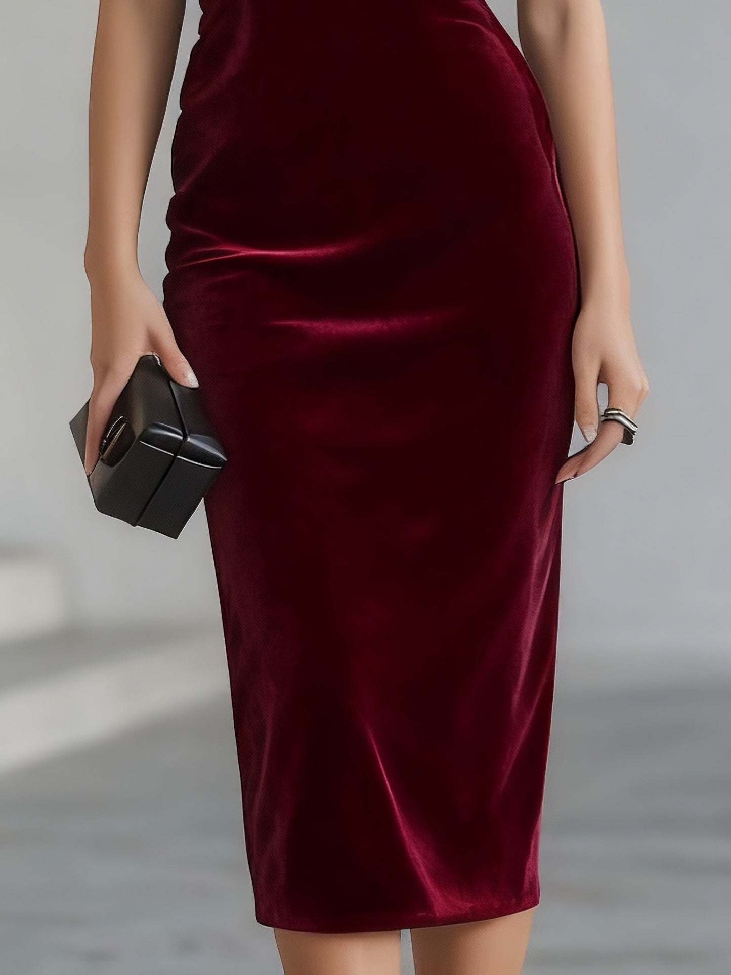 Radiyn Burgundy Velvet Mesh Yoke Oversized Bow Midi Dress