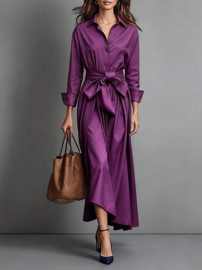 Radiyn Button Front Tie Waist Flowy Maxi Shirt Dress