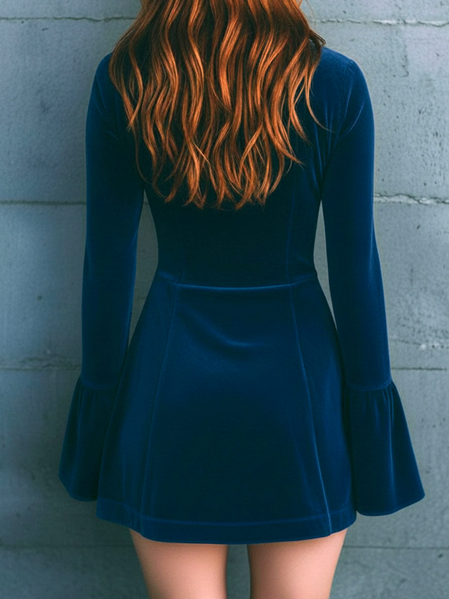 Radiyn Blue Velvet Floral Embroidered Zip Front Mini Dress