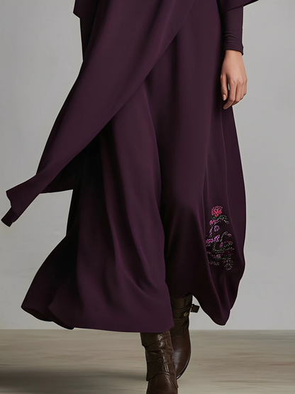 Radiyn Plum High Neck Batwing Sleeve Asymmetric Maxi Dress